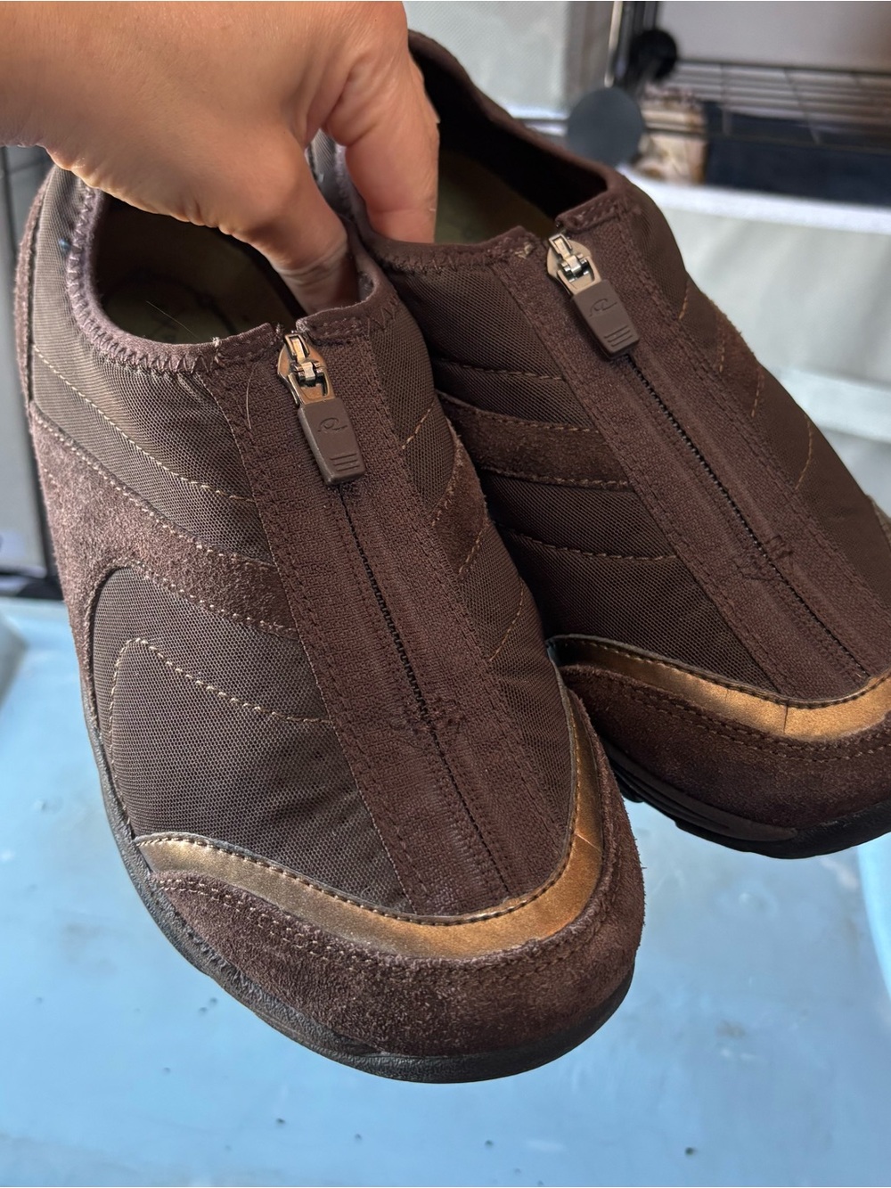 Brown Zip-Front Slip-On Sneakers